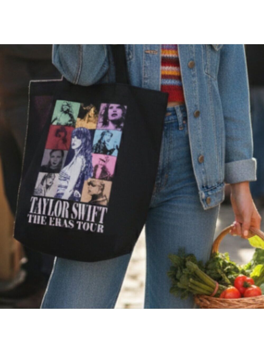 Taylor Swift Eras Tour Black Canvas Tote Bag Concert Merch Shopper
